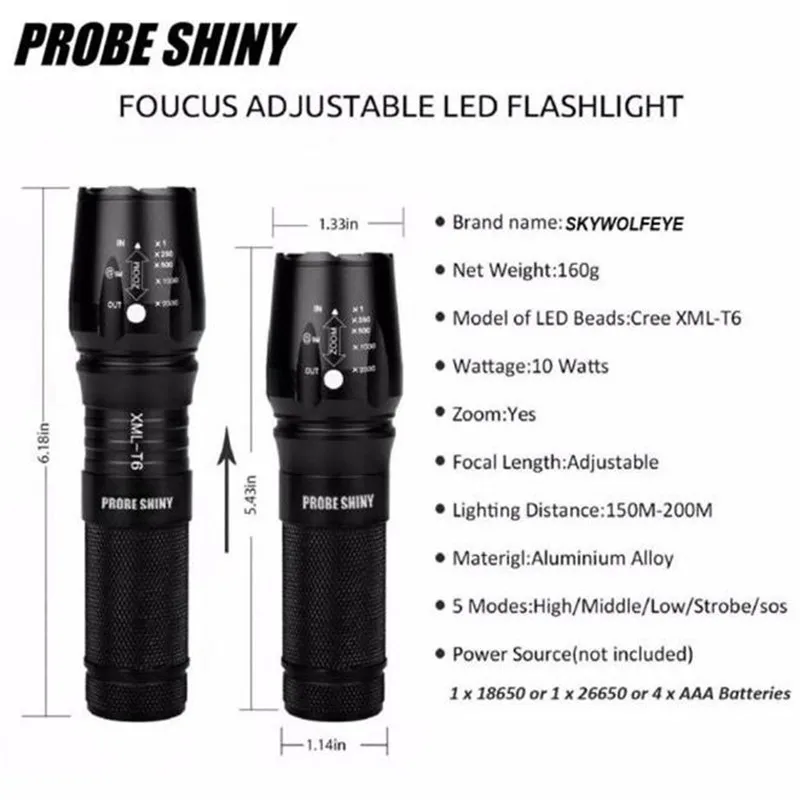 

X800 Zoomable XML T6 LED Tactical Flashlight+18650 Battery+Charger+Case lanterna Torch Waterproof led flashlight