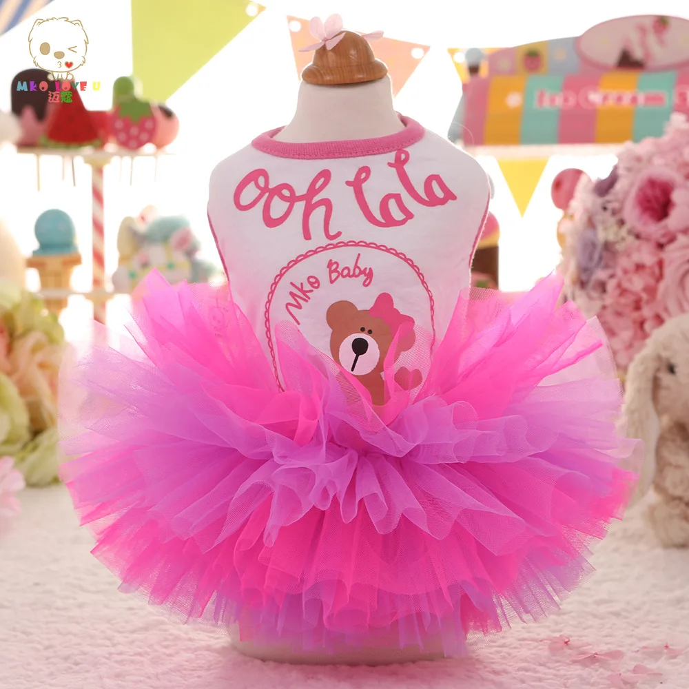 

Cute Bear Dog puppy dress pet cat dog Tutu skirt Princess party dress soft cotton summer small dog shirt clothes for pet cat