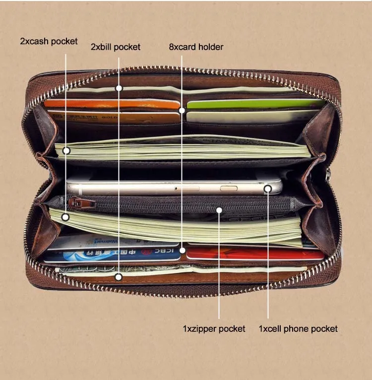 Бренд GO-LUCK, Женский кошелек-клатч из натуральной кожи на ремешке, Длинный кошелек на молнии, чехол для сотового/мобильного телефона, сумка для монет, держатель для карт