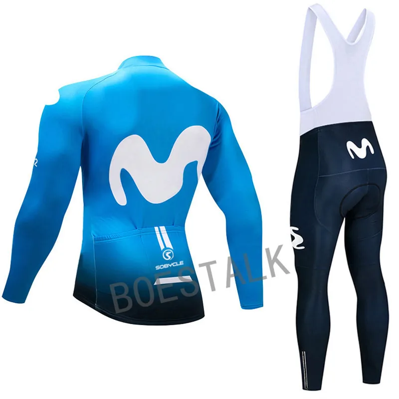 2019 European champion movistar Men Cycling Jersey Set triathlon suit Spring autumn long sleeves bike clothing uniforme ciclismo
