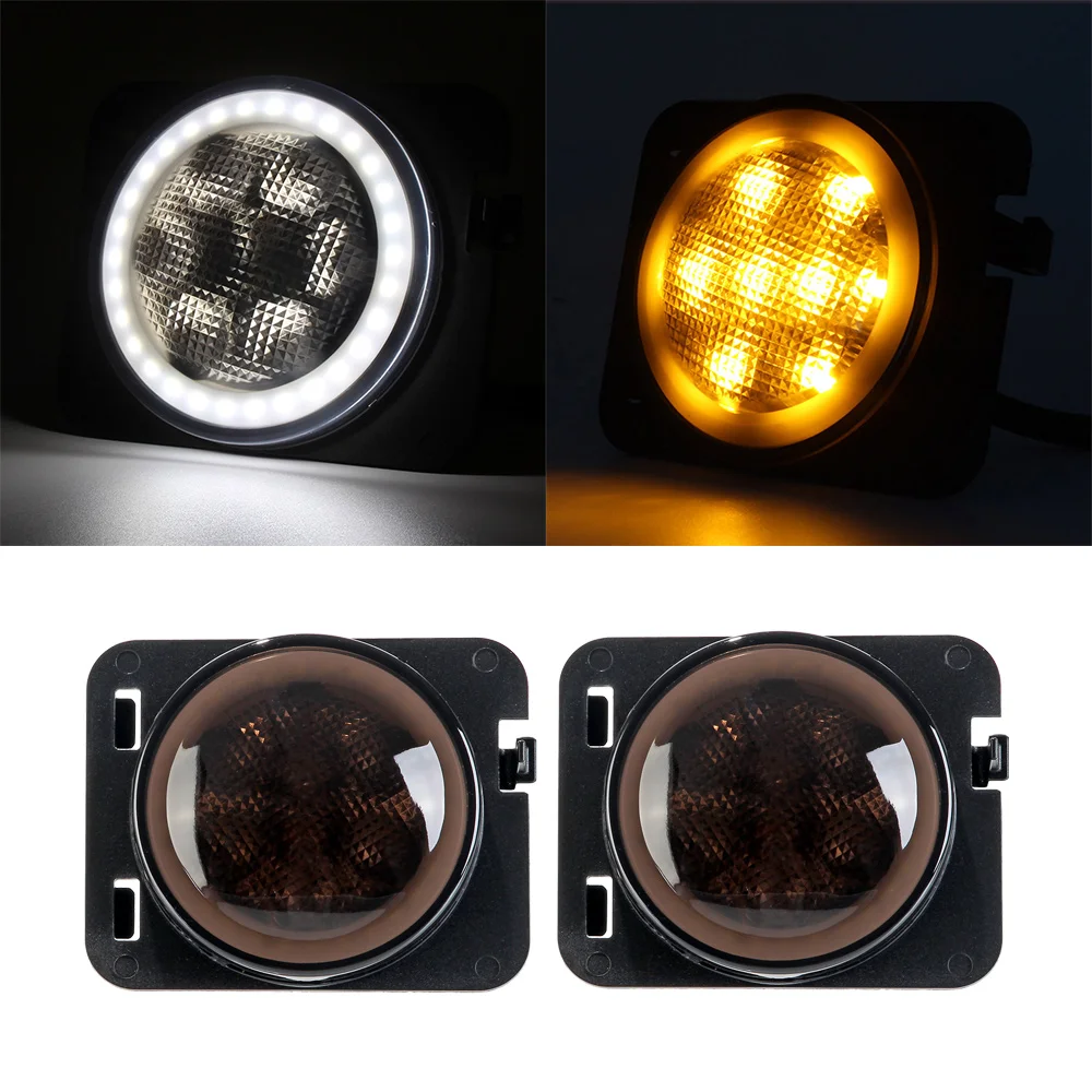 

NOVSIGHT 2pcs/set Front Fender Side Marker LED Light DRL Smoke Lens Turn signal Yellow DRL White for Jeep Wrangler JK 07-15 D30