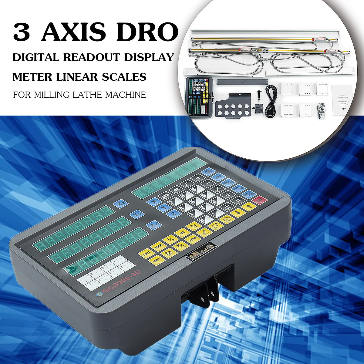 

Alloy Casing 12VA AC80~264V +-20% 50HZ~60HZ 3 Axis DRO Digital Readout Display Meter Linear Scales For Milling Lathe Machine