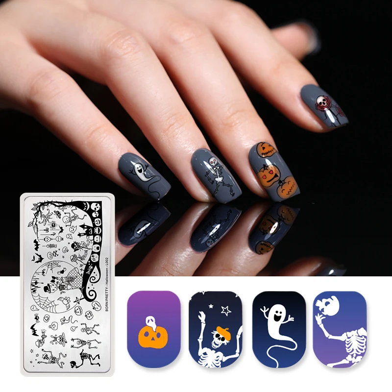 

BORN PRETTY Rectangle Stamping Plates Template Zombie Bride Bat Nail Art Stamp Plate Halloween Day L002