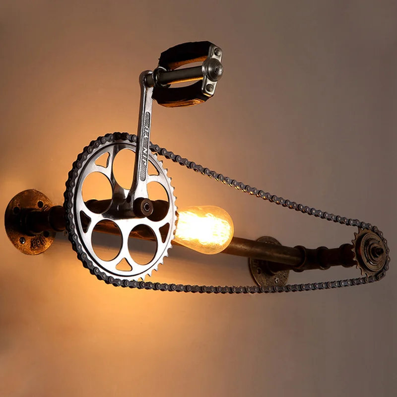 

loft vintage water pipe wall lamp,restaurant bar cafe pub bedroom room stair villa E27 Edison gear chain wall sconce lw58406py