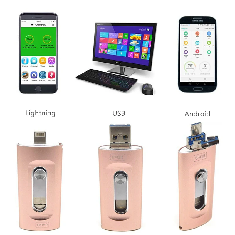 3 в 1 OTG USB флэш накопитель 32 ГБ/64 Гб/128 ГБ Кле флеш usb Гб металлический 64 memoria палка