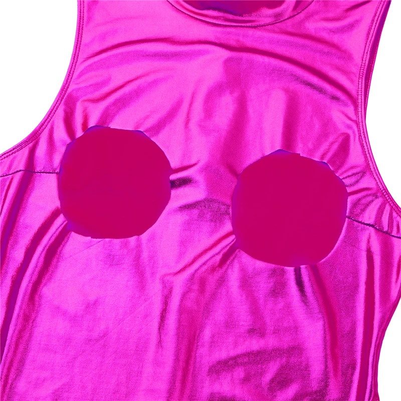 pink bodysuit YiZYiF Women Sexy Bodysuit Shiny Leotard Turtleneck Clubwear Wetlook Faux Leather Bodysuits Sexy Open Bust Crotchless Body suit cut out bodysuit