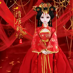 Ручная работа Bjd 1/3 куклы 60 см китайский древний костюм невесты 23 шарнирная кукла красная одежда для девочек куклы подарки свадебный подарок