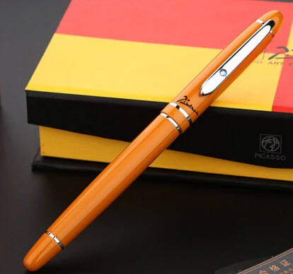 Пикассо 608 перьевых ручек Роскошные гладкие подписания металлическая ручка 0,5 мм и подарок коробка школы и письменная работа в офисе поставки - Цвет: orange pen with box
