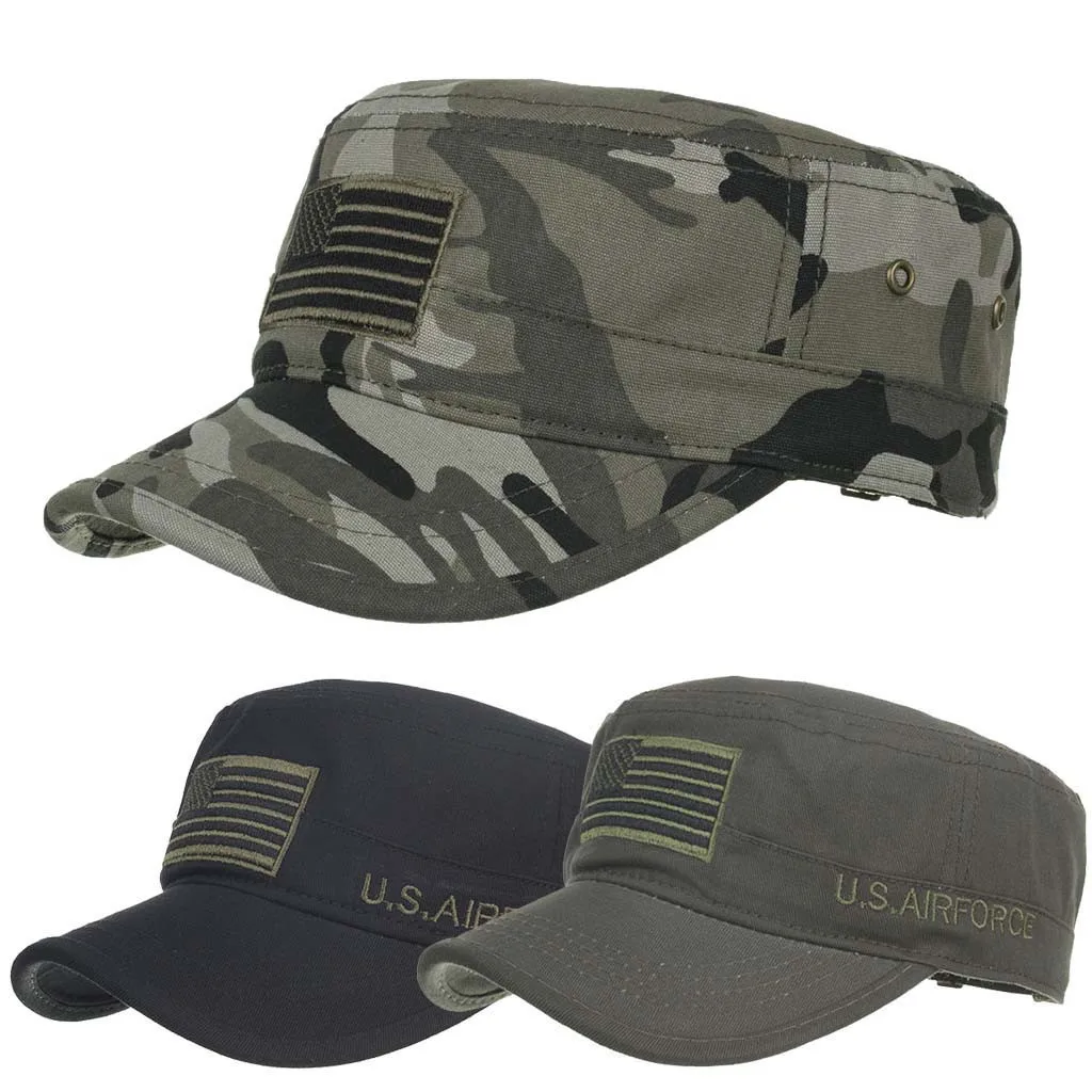 

Washed Cotton Military Caps Cadet Caps Unique Design Vintage Flat Top Cap gorras de hombre summer sports topi baseball pria new