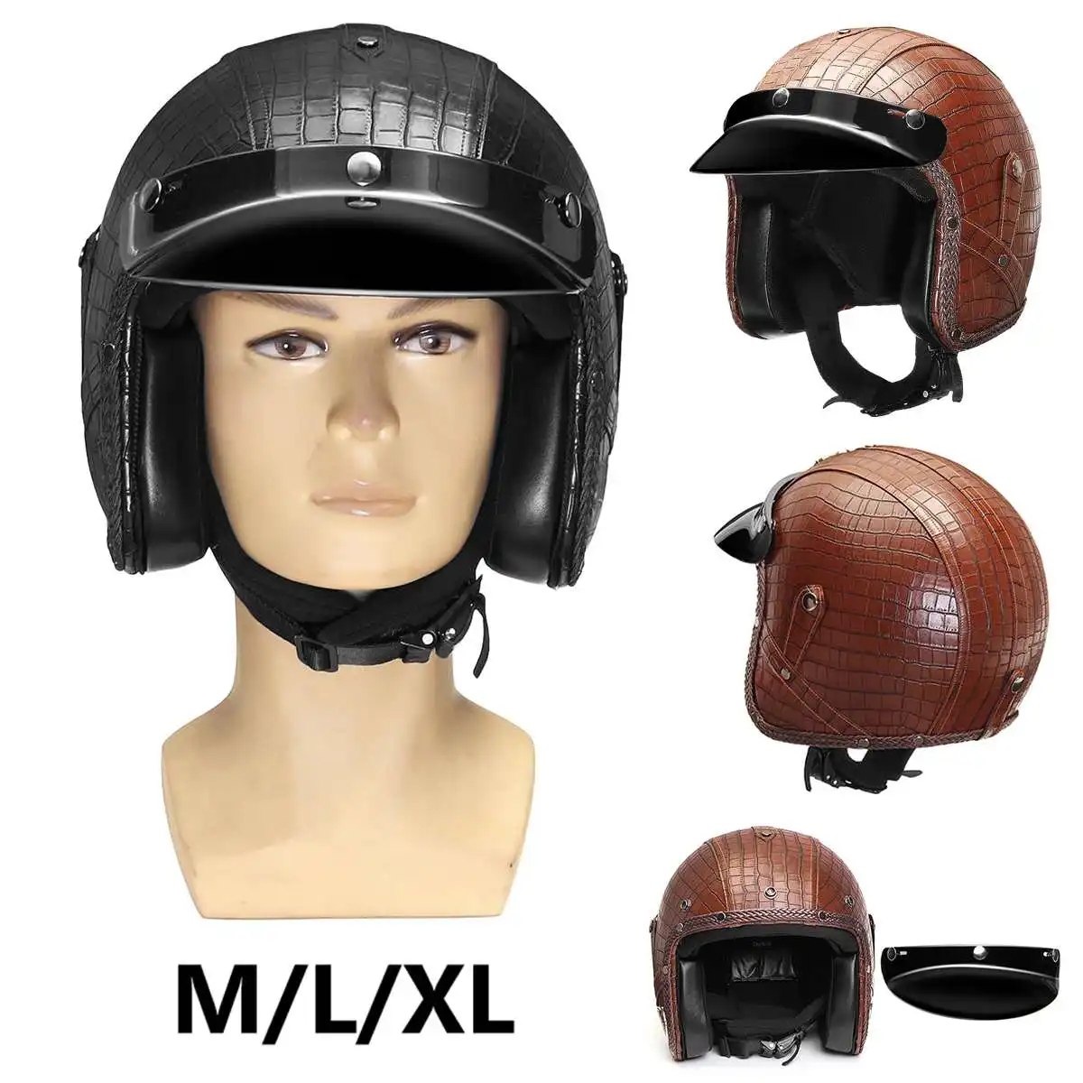 M/L/XL, мотоциклетный шлем с открытым лицом, шлем из искусственной кожи, мотоциклетный шлем в винтажном стиле, мотоциклетный головной убор, шлем для мотоцикла, шлем для мотоцикла Harley
