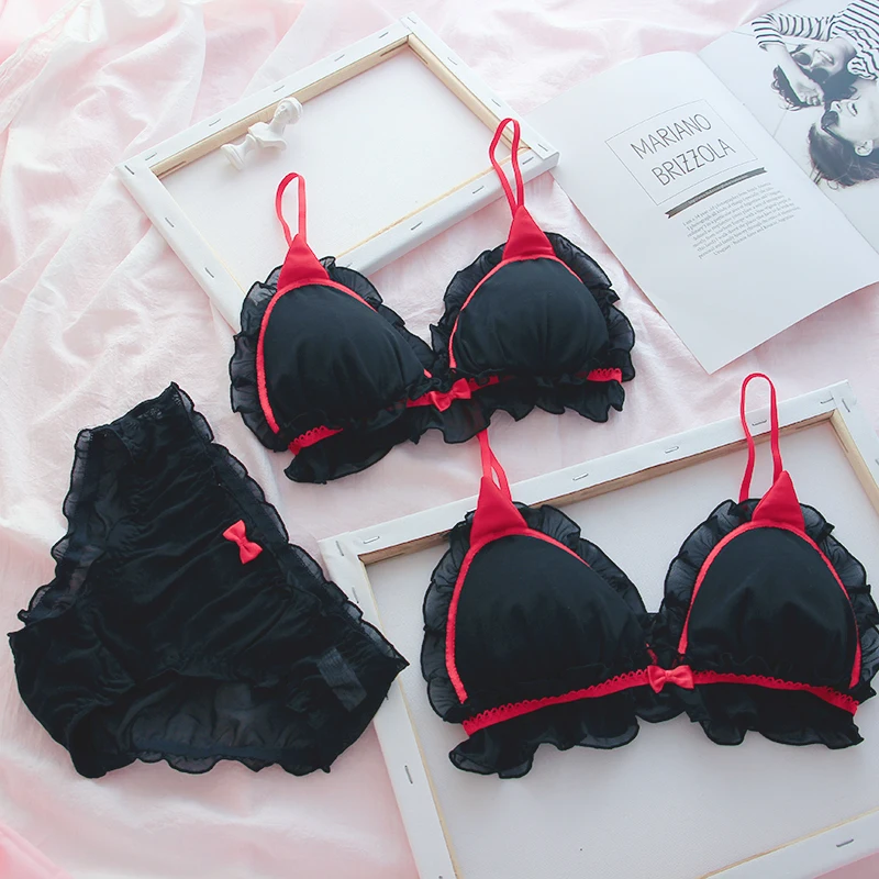 

Dark little devil girl sexy lolita Japanese soft sister express underwear suits for students without rims bra