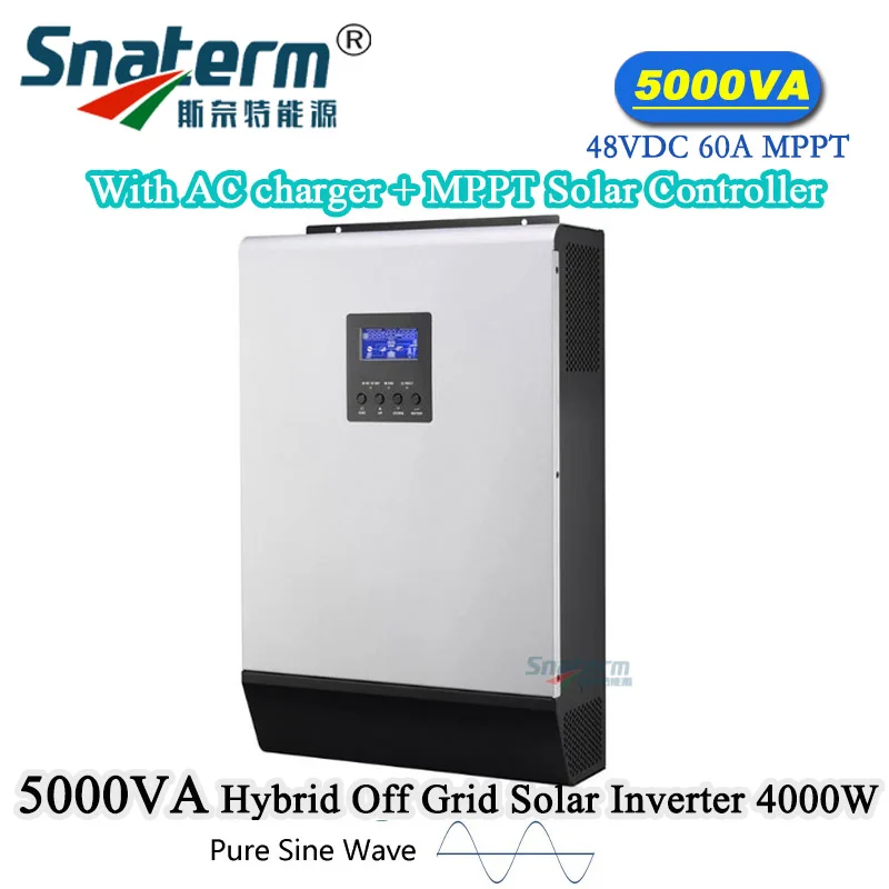 

5KVA hybrid MPPT solar power inverter with MPPT 60A Solar Charge Controller & AC charger 48VDC to 220-240VAC 50HZ 60HZ
