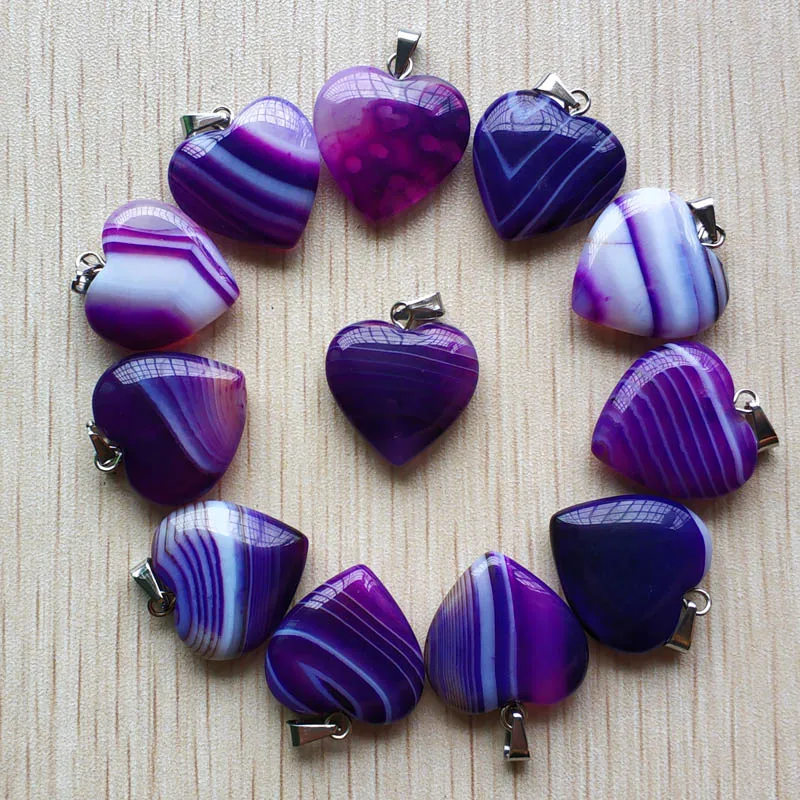 Wholesale 36pcs/lot good quality purple stripe onyx heart shape pendants for jewelry making 20mm free shipping