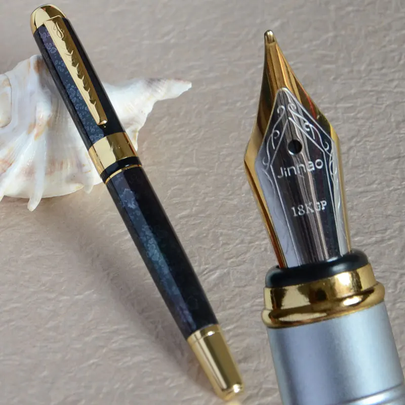 

FOUNTAIN PEN 18KGP MEDIUM NIB JINHAO 250 BLACK WINE GOLDEN TRIM