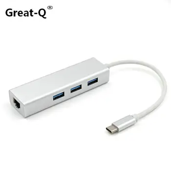 

Great-Q Aluminum USB 3.1 Type C to 3 USB 3.0 Hub with RJ45 100/1000 Gigabit Ethernet Network Adapter LAN Wired Converter Cable