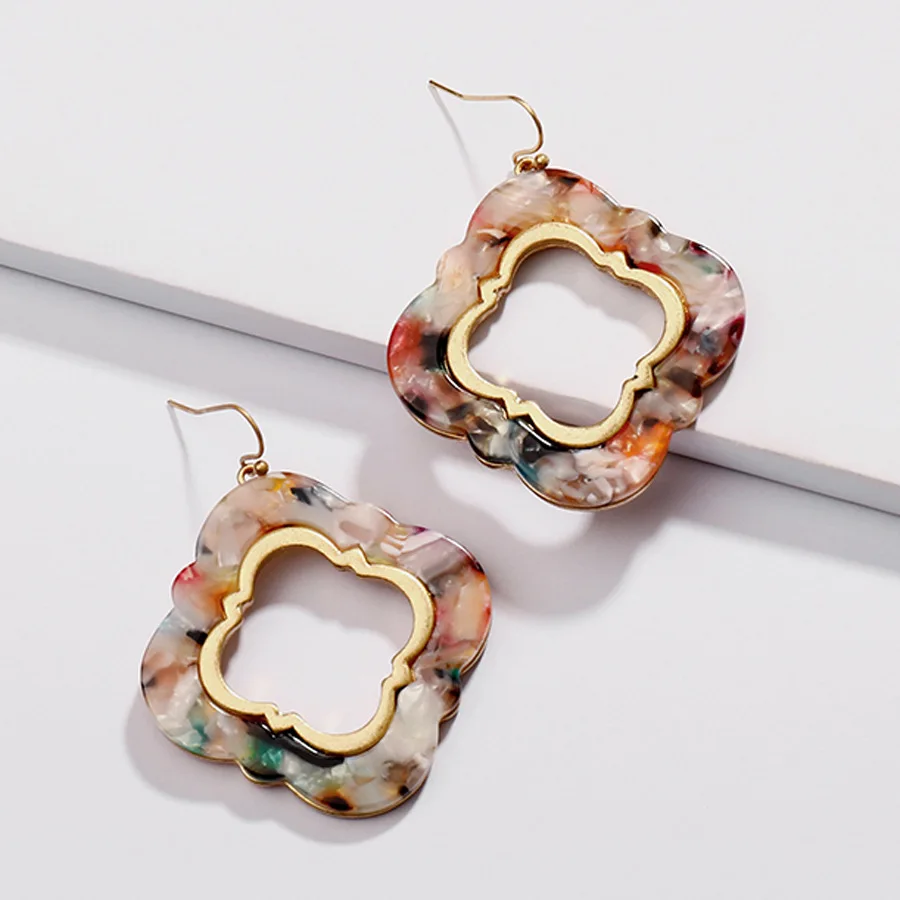 

Leopard grain acrylic fashion trendy flower Dangle earrings luxury brand Hawksbill resin drop earring brincos 2018 new wholesale
