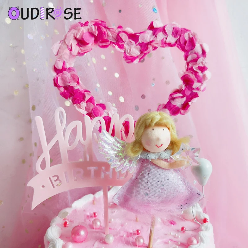

OUDIROSE 1pc Pink Blue Round Confetti Love Cake Topper Baby Shower Birthday DIY Cake Decoration Festival Party Wedding Supplies