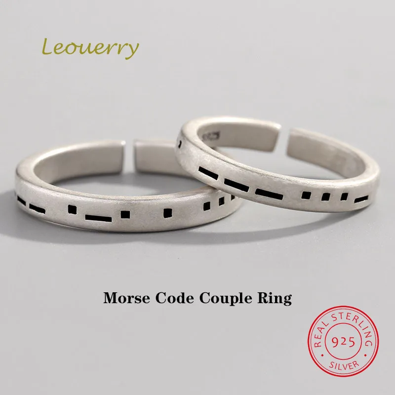 

Leouerry *Morse Code* Love You Forever 925 Sterling Silver Simple Matte Texture Couple Ring Lovers Adjustable Open Rings Gift