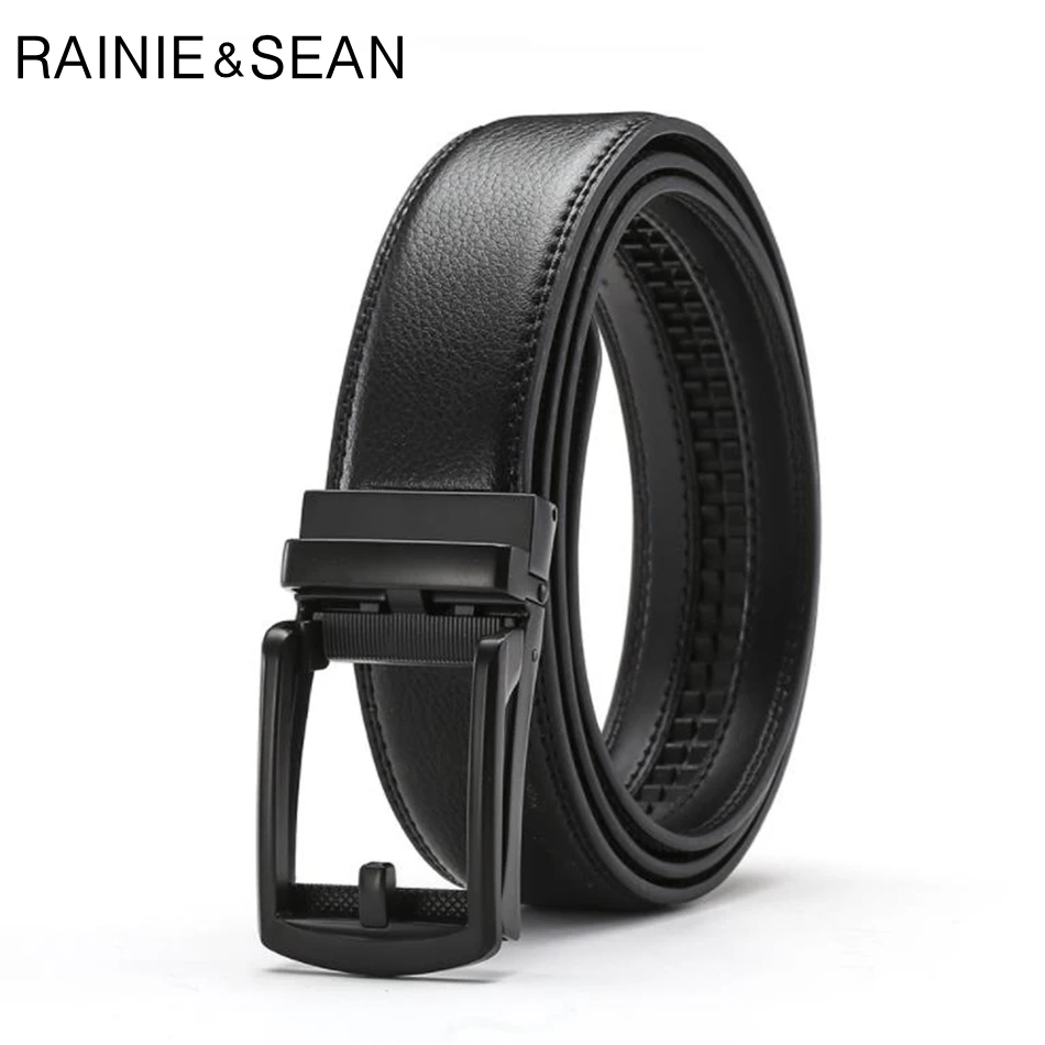 RAINIE SEAN Man Belt Leather Genuine Black Brown Male Real Leather Belts Automatic Buckle Business Casual Brand Waist Belt Men