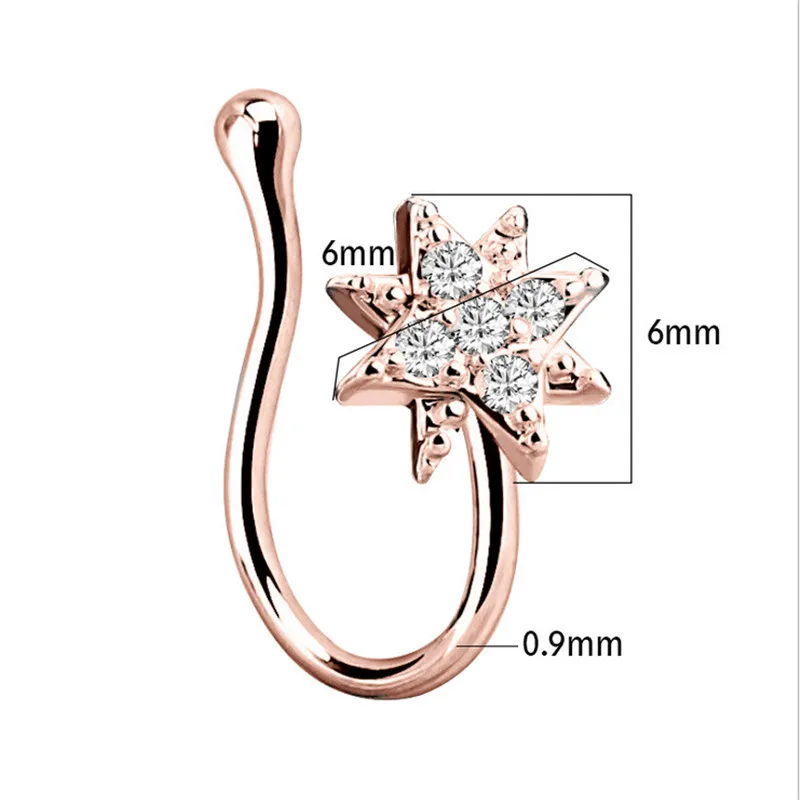 Хрустальный цветок Кольца для носа поддельные перегородки не пирсинг ювелирные изделия розовое золото/серебро зажим для носа на обруче Поддельные кольца и штифты для носа ушные клипсы