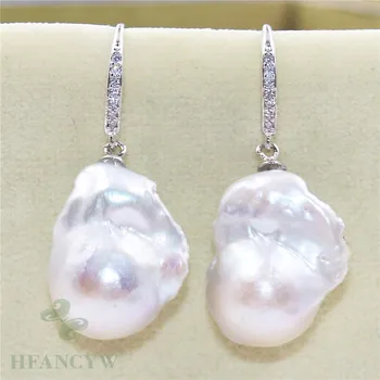 

16-28mm White Baroque Pearl Earrings Silver Hook Dangler Wedding Fashion Cultured Women Mesmerizing Classic Earbob Flawless
