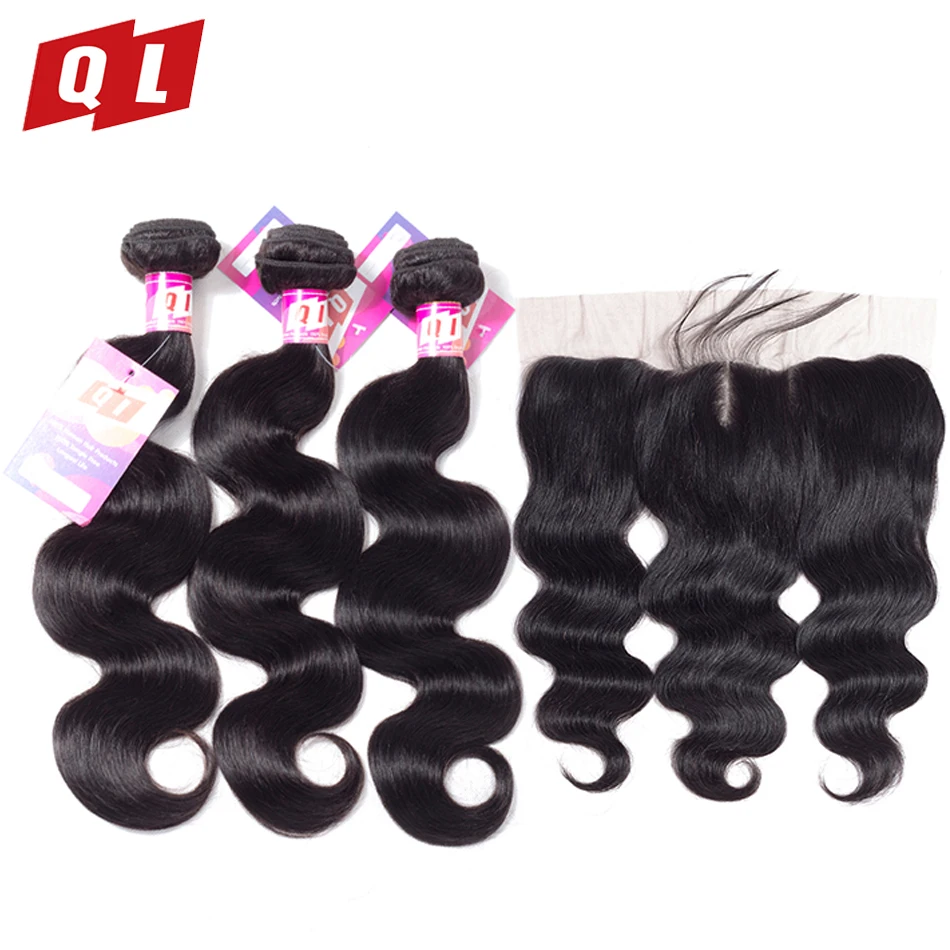 

QLOVE HAIR Ear To Ear Lace Frontal Closure With Bundles Peruvian Body Wave Human Hair Bundles With Closure 13x4 Front Non Remy