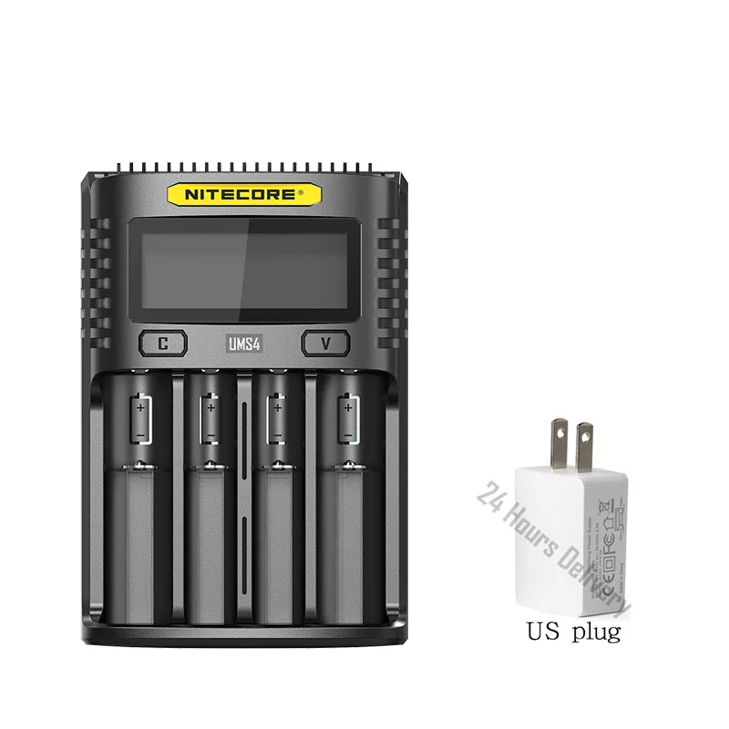 NITECORE UMS2 UMS4 интеллигентая(ый) Батарея Зарядное устройство USB Выход 3A для LiFePO4 литий-ионный металл-гидридных или никель-гидридных и никель-кадмиевых типов аккумуляторов 18650 21700 20700 10500+ вилка - Цвет: UMS4 US Plug