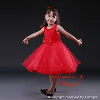 New Arrival Girl Party Dress Red Sleeveless Lace With Bow Children Clothing For Kid Wear GD80905-1