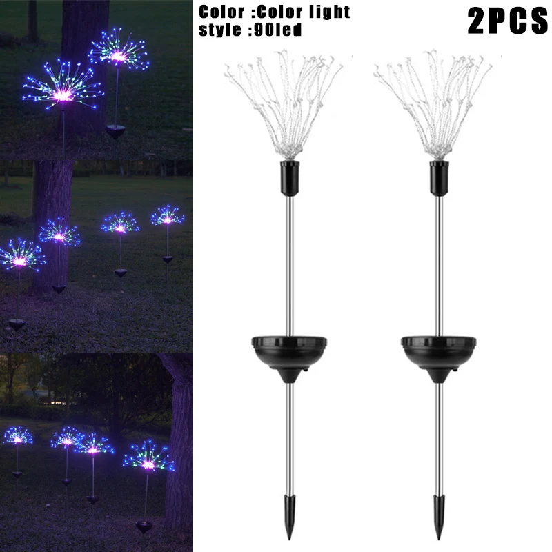 

2 Pcs LED Solar Power Firework Light Lamp Durable for Outdoor Lawn Wedding Garden GHS99