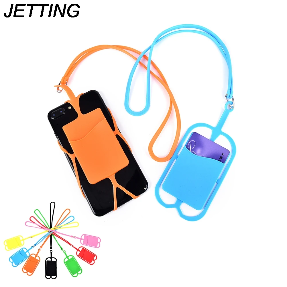 

JETTING 1PCS Silicone Cell Phone Wallet Case Credit ID Card Bag Holder Pocket with Lanyard