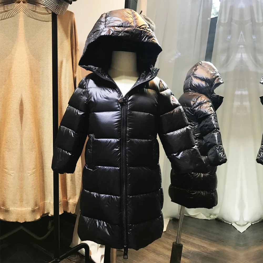 

Boys Down Jacket Girls Winter Down Jacket Kids Solid White Duck Down Long Coat Girls Hooded Thick Down Jacket