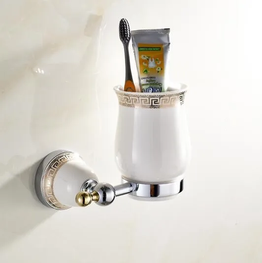 Современный хром с керамической медная зубная щетка держатель стаканов и подстаканник с креплением к стене, для ванной продукт аксессуары для ванной комнаты