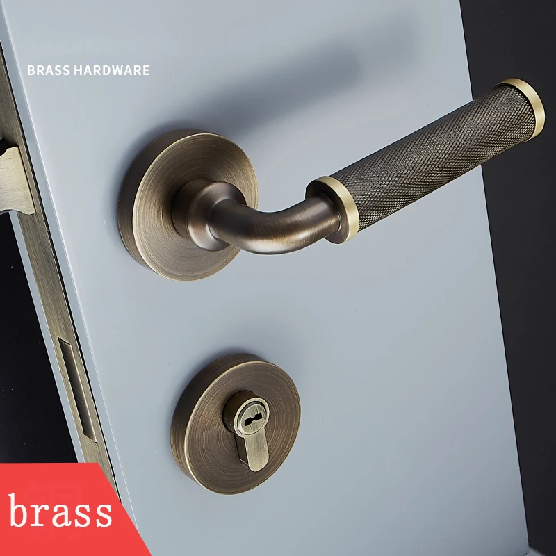  1Set European Brass Knurled/Textured Door Lock Set Interior Silent Door Lock Living Room/Bedroom/Ba - 33052387201