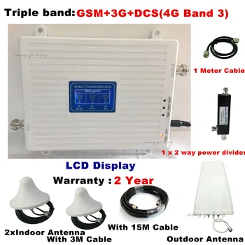 

TriBand For 2 Rooms GSM 2G 3G 4G repeater 3G 4G Amplifier 900 WCDMA 2100 LTE 1800 cellular Signal Booster 70dB Gain gsm Repeater