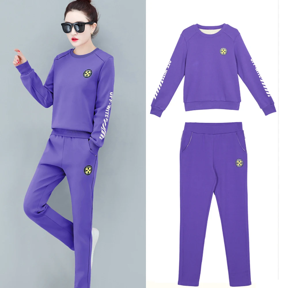 

2019 Autumn Winter Warm Tracksuit Female Outfit Sportswear Women 2 Piece Set Plus Size Large Top and Pant Suits Purple Clothing