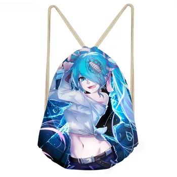 

ThiKin Hot Anime Hatsune Miku Print Girls Drawstring Bags Casual Large Students Backpacks Softback Children Beach Sack Bags