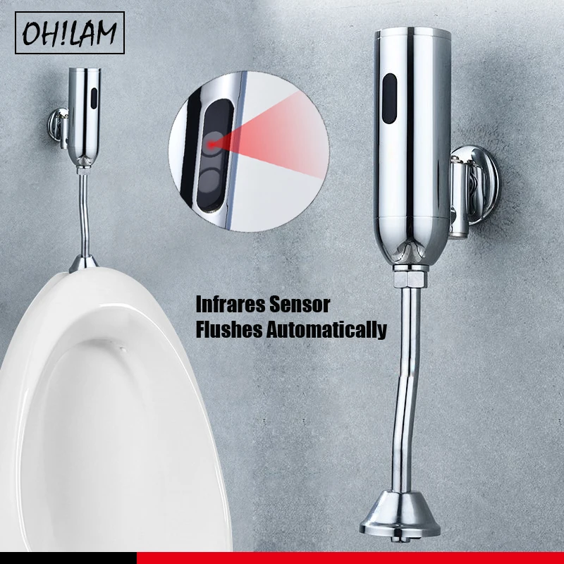 

Bathroom Sensor Touchless Urinal Flush Valve Toilet Exposed Wall Mounted Automatic DC 6V Accessories