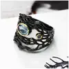 Dreamcarnaval 1989 série néo-gothique creux mer bleu zircone bague Vintage pour les femmes couleur or noir tressé bijoux Drop Ship ► Photo 3/6