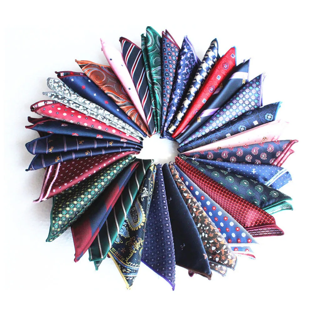 

New 50 Colors Handkerchiefs Woven Plaid Paisly Striped Hanky Men's Business Casual Square Pockets Handkerchief Wedding Hankies