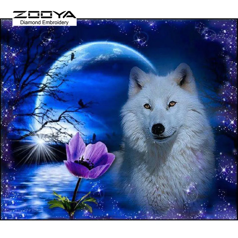 

NEW 3D DIY Diamond Painting Cross Stitch Wolf & Moon Crystal Diamond Embroidery Needlework Full Diamond Set Decorative BJ420