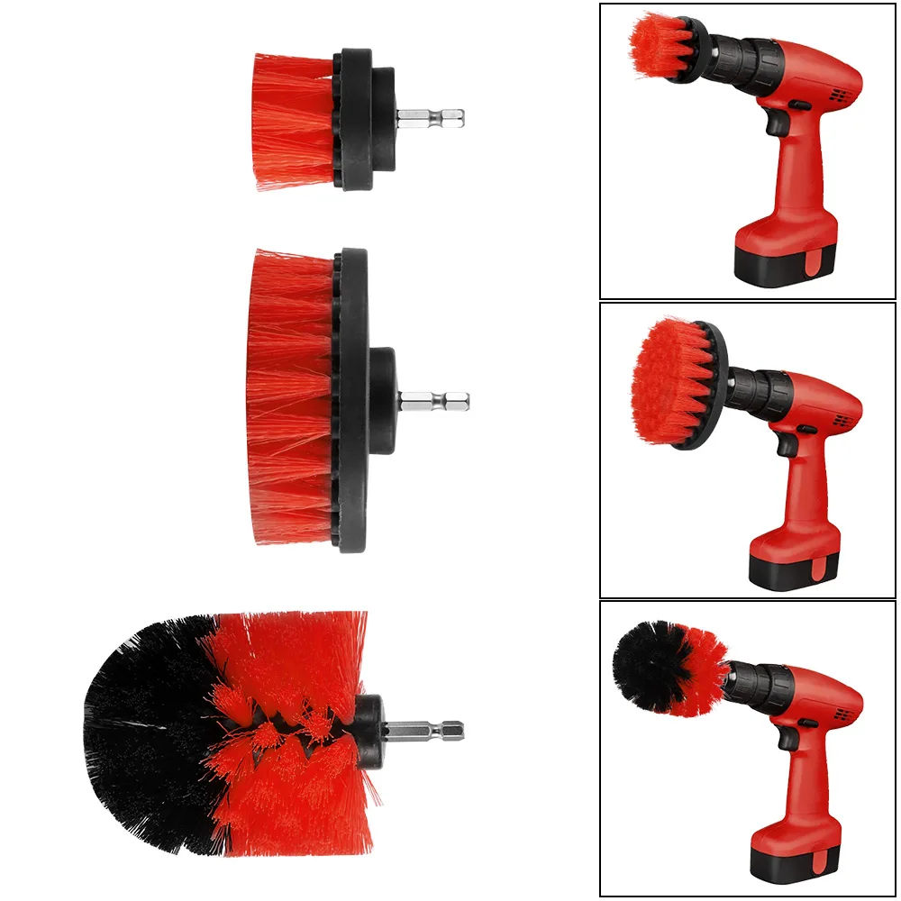 3Pcs/Set Electric Drill Brush Set Round Cleaning Brush for Carpet Glass Car Tires Nylon Brushes