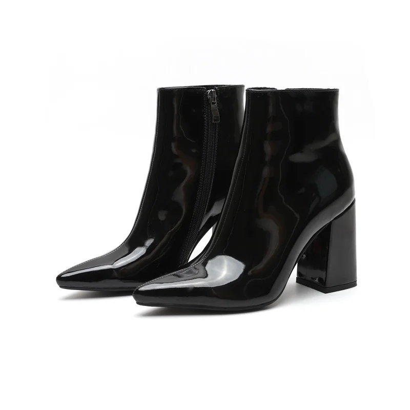 VANKARING вышивать эластичной ткани женские ботильоны Обувь на высоком каблуке осень Женские зимние ботинки модное платье женская обувь сапоги - Цвет: black patent leather