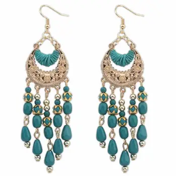 

Poem snow Crescent metal hollow tassels Earrings