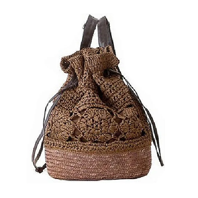 New Drawstring Straw Beach Bags Female Handmade Fashion Printing Travel Backpack Summer Fresh Floral Double Shoulder Bags B535 4