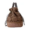 New Drawstring Straw Beach Bags Female Handmade Fashion Printing Travel Backpack Summer Fresh Floral Double Shoulder Bags B535 4