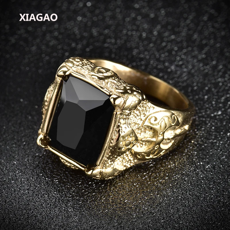 

XIAGAO Ring for Man 2 color Black Square Stone Titanium Stainless Steel Men Ring Fashion Male's Cross Ring for Boy XGBR163