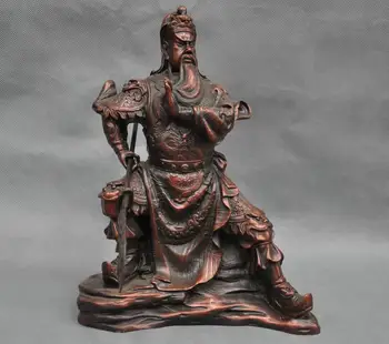 

10'' China Warrior Guan Gong Soldier Sword Dragon Bronze Statue