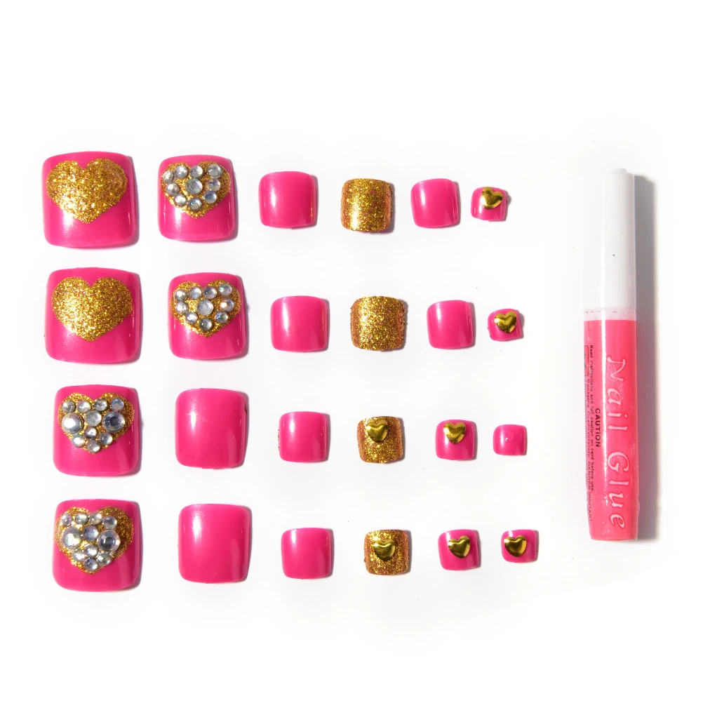 

24pc Diamond Style Finished False Nail 3D Rhinestone Decoration Full Nail Tips Toe Feet Patch Fake Nail Art Tips Artificial Nail