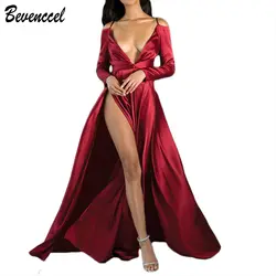 Женское платье для подиума vestidos verano 2019 знаменитости вечерние платье с длинным рукавом глубокий v-образный вырез Макси-Платье с разрезом