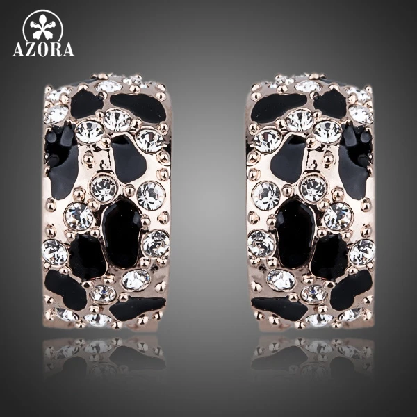 

AZORA Brand Design Rose Gold Color Leopard with Austrian Rhinestones French Clip Earrings TE0068